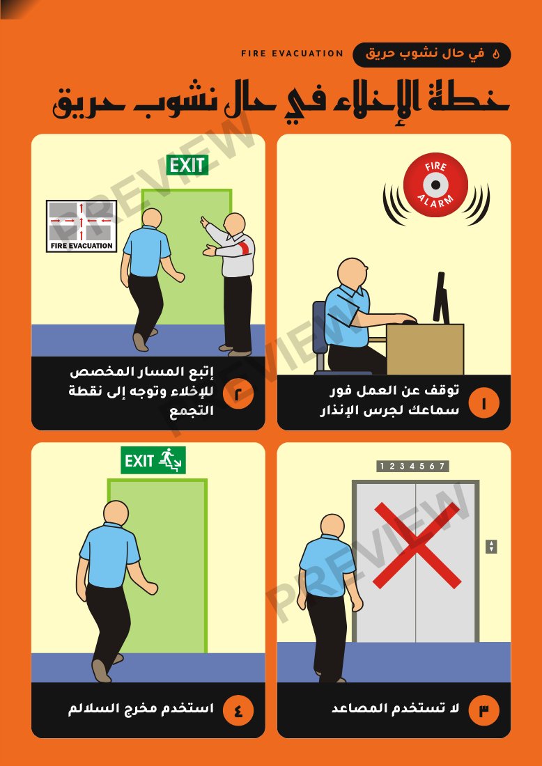 ملصق إخلاء الحريق (عربي)